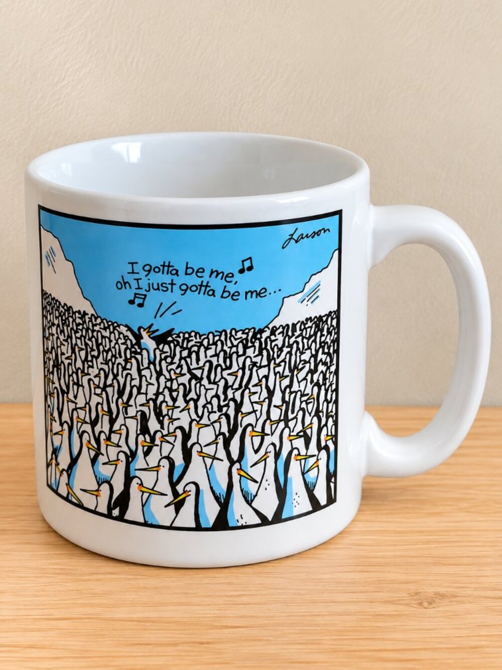 Gary Larson The Far Side OZ Penguins Mug I Gotta Be Me Blue Sky Humorous Vintage